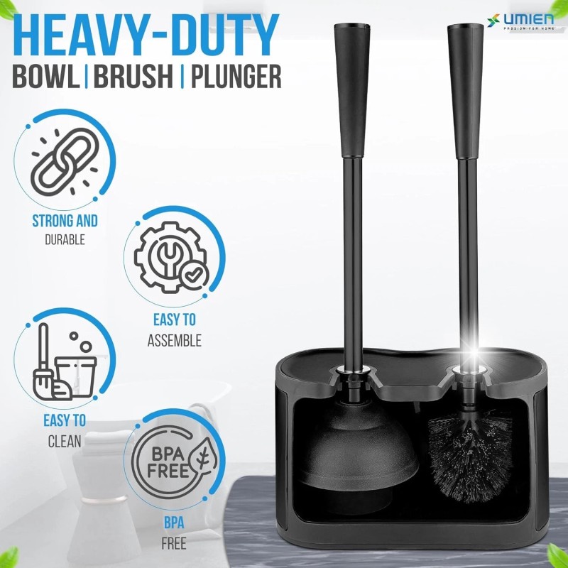 UMIEN Toilet Brush & Plunger Set - 18in Steel, No-Rust,
