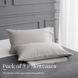 Simple&Opulence Belgian Linen Pillowcase Basic Style 55% Linen 45% Cotton Natural Flax Cotton Blend Pillow Cases Set of 2, King Size,Soft and Breathable(20"x 40", Grey)