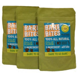 Bare Bites 100% All Natural Dried Beef Liver Dog Treats - (3 Pack of 3 Ounces Bags)