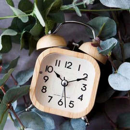 Mermbe Alarm Clock, Loud Volume, Stylish, Scandinavian Cute, Twin Bells, Wood Grain Tone, Luminous Belt, Silent Clock, Student, Study Room, Desktop Bedroom, 3 Inches, Absolute Wake Up Alarm Clock,
