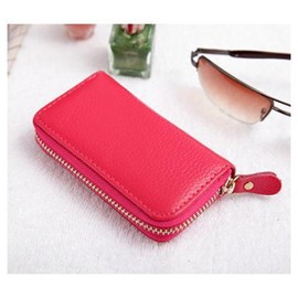 QIUPFGUT Leather Key Case for Men and Women, Leather Key Case, Wallet with Hook, Clip, Small Key Case, Universal Multifunctional Car Key Ring, Dark pink