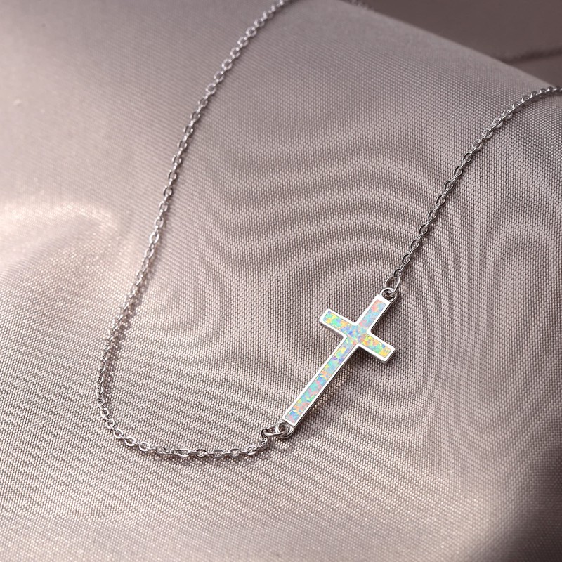 Ever Faith 925 Sterling Silver White Opal Tiny Dainty Sideways