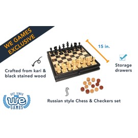 WE Games Russian Style Chess & Checkers Game Set Weighted Chessmen & Wood Board - 15 in.