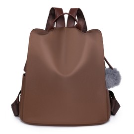 Dokeno Rucksack Damen Wasserdicht, Nylon Reiserucksack, Anti Diebstahl Damen Rucksackhandtaschen, Wasserdichter Diebstahl-Rucksack mit Bommel, Cityrucksack damen für Uni, Travel, Arbeit (Brau)