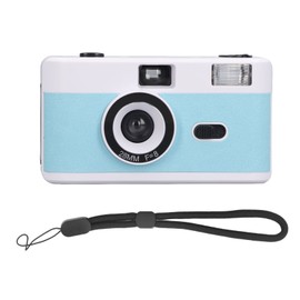 35MM Film Camera Reusable Lightweight Vintage Camera Built in Flash with 28MM F/8 Lens 1/120s Shutter Speed Blue and White