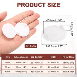 sourcing map 80Pcs Hinge Hole Covers, 35mm(1 3/8") Dia Plastic Concealed Hinge Hole Cover Plug Cap Round Flush Type Caps for Furniture Cabinet Cupboard Wardrobe Dresser, White