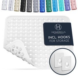 Homerella Anti Slip Shower Mat | Anti Mold Non Slip Bathtub Mat for Inside Shower | Square Floor Shower Mat 21 x 21 inch with Suction Cups for Grip & Hooks Hanging and Quick Drying | Machine Washable