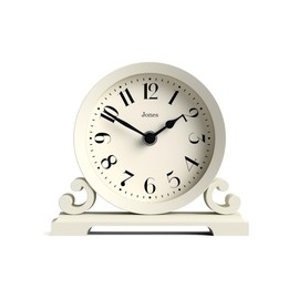 JONES CLOCKS® Saloon Mantel Clock |Traditional Double Scroll Design |Pale Cream |Contemporary Classic Style for Desk, Table, Shelf or Bedside