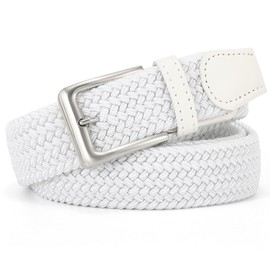 JASGOOD Braided Elastic Belt for Women Men, Unisex Fabric Belt Braided Stretch Belt for Jeans Pants M White