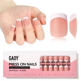 GAOY French Gel Nail Tips, 240Pcs Press on Nails Light Pink Medium Square Gel X Nail Tips, Pre-applied Tip Primer and Base Coat Cover, 15 Sizes Pre-filed Fake Nail Tips for Nail Extension - Color: Nude-Short Square-Matte