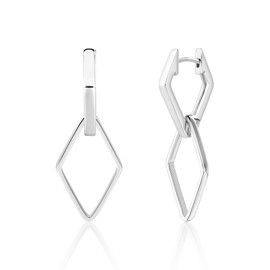 ALEXCRAFT Earrings Silver 925 Hanging Square Hoop Earrings with Pendant for Women Gift for Women Girlfriend Mum Girls, White Gold