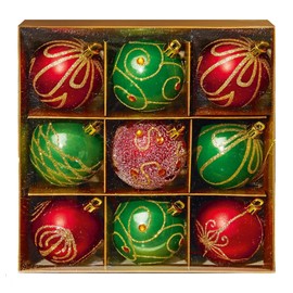 9pc Luxury Premium Baubles, Christmas Tree Bauble Decorations Matte, Glitter, shiny & Frosted (6cm) (Red & Green)