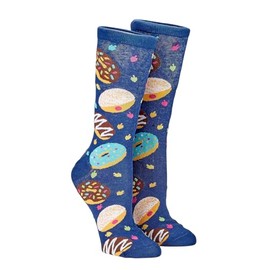 Rite Lite Hanukkah Doughnut Socks | Adult Crew Sock Fits Shoe Size 8-12 Chanukah Cozy Cotton Socks Jewish Holiday Party Favors Accessories Decorations Gifts Festival of Lights (Doughnuts)