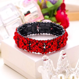 EVER FAITH Wedding Jewelry Round Austrian Crystal Elegant Bridal Stretch Bracelet for Women Red Black-Tone