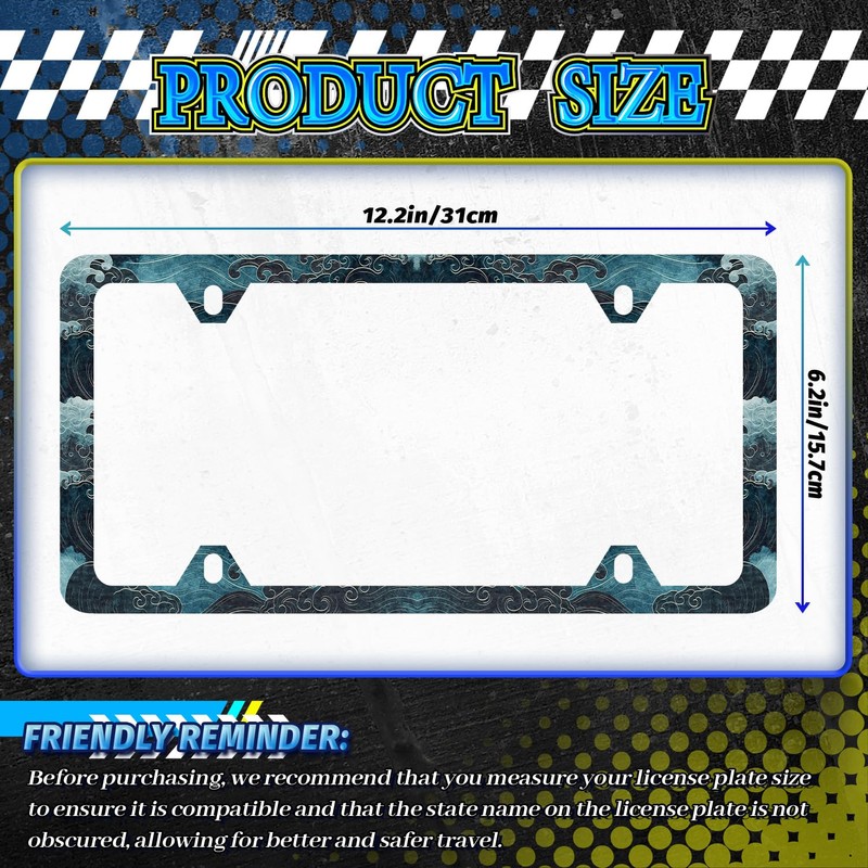 2pcs Ocean Wave License Plate Frame Blue Texture Waves Print