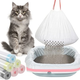 84 Count Sifting Cat Litter Box Liners with Holes Extra Large Cat Litter Bags Jumbo Thick Cat Pan Liners with Drawstring, 36 x 18 Inch
