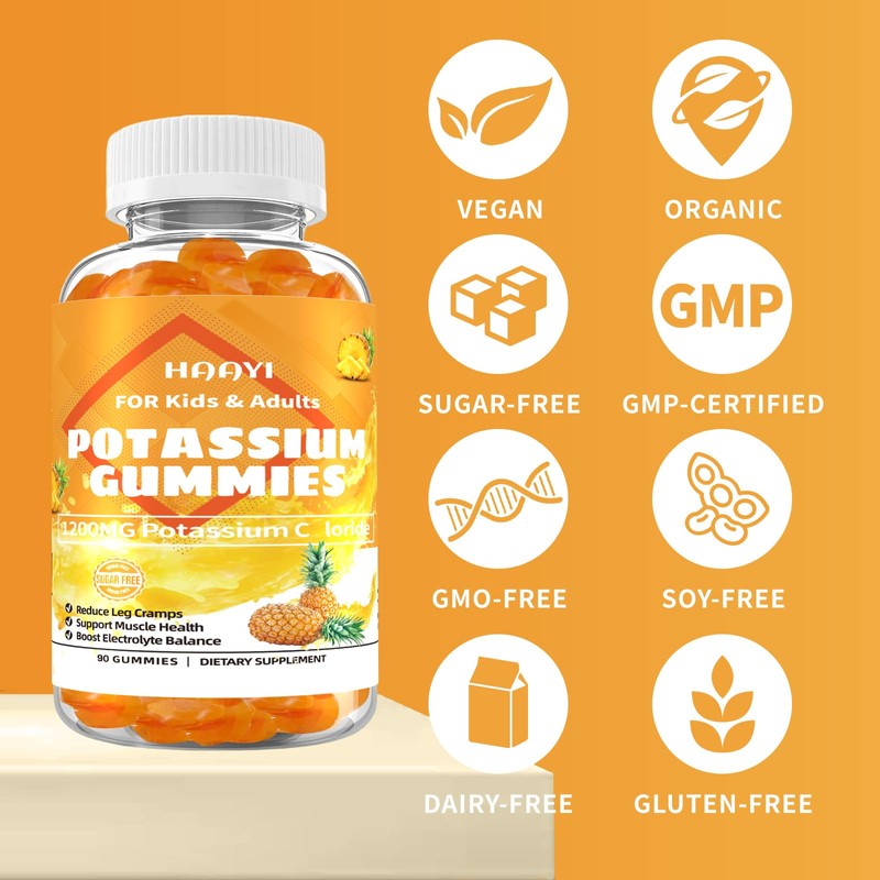 HAAYI 1200mg Potassium Chloride Supplement Gummies for Adults Women Men，High