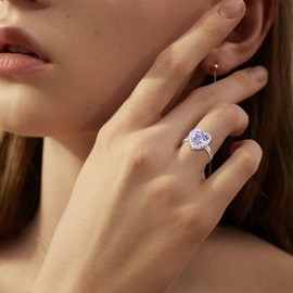 HMOOY Heart Shaped Rings for Women, Love Heart Birthstones Ring Cubic Zirconia Rings Simulated Diamond Rings Adjustable Engagement Promise Wedding Rings Gifts (Purple)