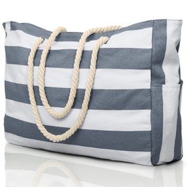 oscaurt Beach Bag Striped Tote Bag Swimming Bag Waterproof Beach Bag Large with Zip Shopper Bag Women's Beach Bag XXL Family Shopping Bag Shoulder Bag Plain Bag Travel Bag, darkgray, Beach bag