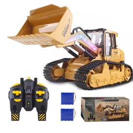 XMFHANG RC Bulldozer, 10 Channel Remote Control Construction Truck, rc Loader, RC Kids Play Toys, with Lights and Sound, rc Track Type Tractor for Kids Birthday Gift, 2 Batteries