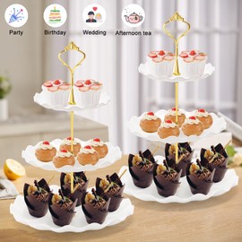 Coitak Plastic Cupcake Stands, 3 Tier Cupcake Stand, Dessert Tower Tray for Tea Party, Baby Shower and Wedding (2 Pack)