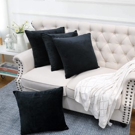 Home Soft Things Supersoft Decorative Solid Color Throw Pillow Covers Set of 4, 20x20 Inch, Black, Plush Modern Square Couch Bed Cushion Cover Home Décor