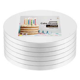 Kootek Cake Boards Drums 8 Inch Round, 1/2" Thick Decorating Supplies White 6-Pack Sturdy Corrugated Cardboard Base, Base para Pastel
