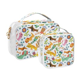 ZZKKO Clear Makeup Bags Funny Animals Dog Childish Travel Toiletry Bag Makeup Pouch Portable Transparent Waterproof Cosmetic Bag with Zipper & Handle for Women Men 2 Pack