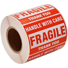 Immuson Warning Fragile Tape, 3" X 2" Fragile Handle with Care Warning Stickers for Shipping and Packing,500 Labels Per Roll (2 Rolls)