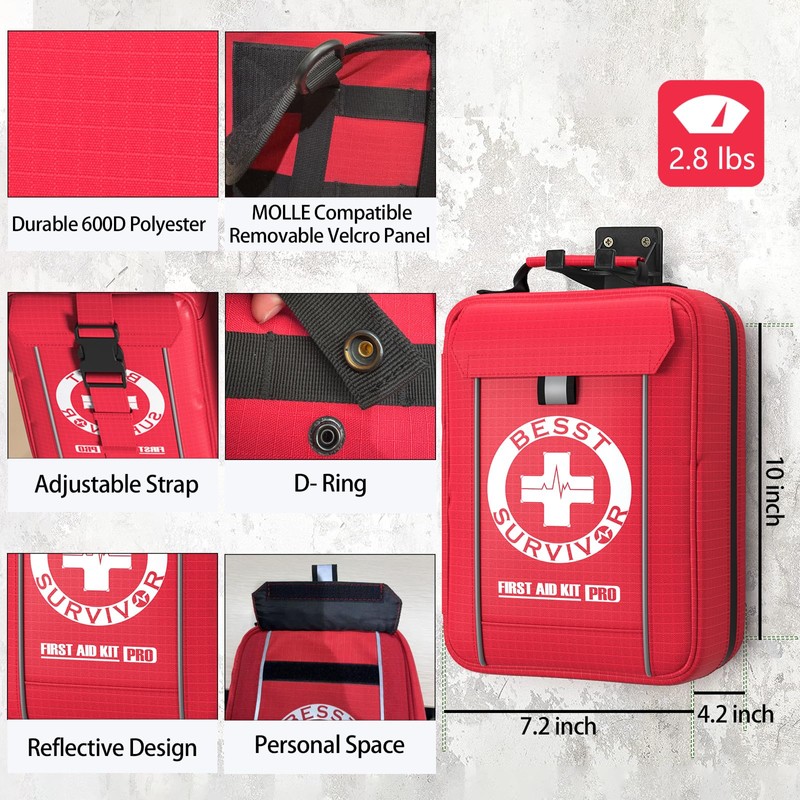 Besst Survivor Comprehensive First Aid Kit -Labeled Compartments for Trauma
