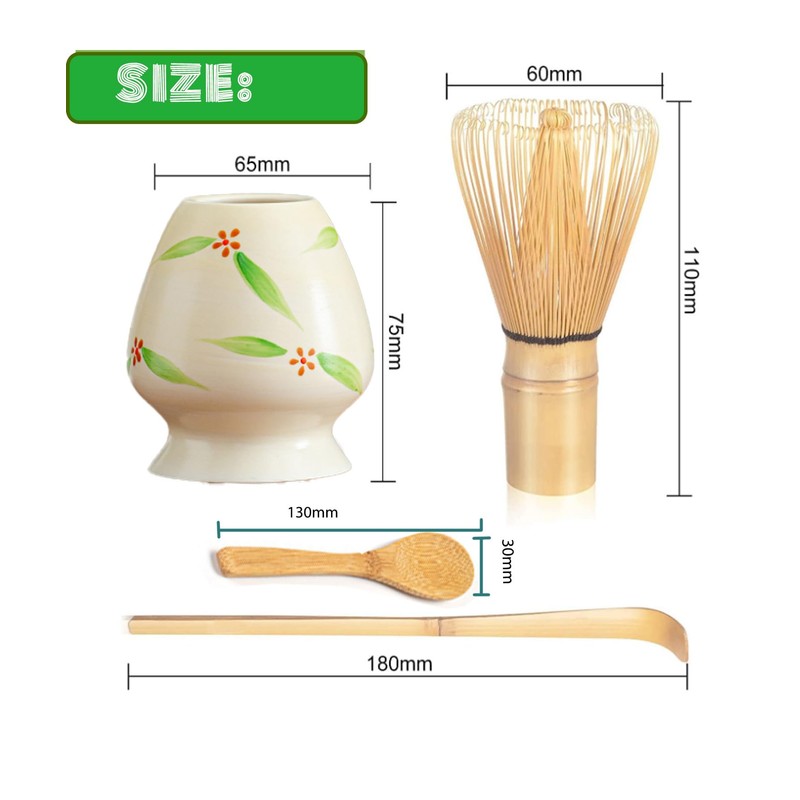 Traditional Matcha Tea Tool Set,100-Prongs(70-76 fine tines) + Ceramic Whisk