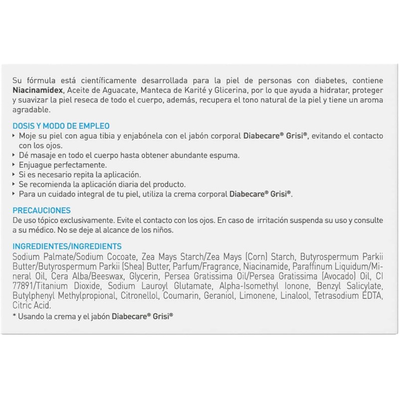 Grisi - Diabecare, Jabón Corporal para Piel Diabética, Niacinamidex, 125