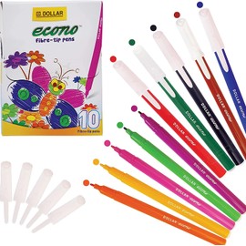 DOLLAR Econo Felt Tip Colouring Pens – Colour Write Draw Sketch Everyday Pens (10 x 0.5mm MULTICOLOUR Felt Tip Pens)