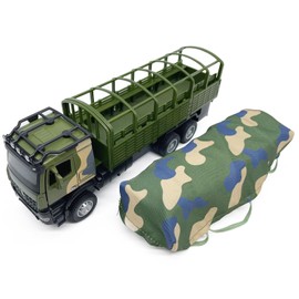 Military Transport Truck Toy Army Vehicle Armored Cargo Truck Off-Road Pull Back Metal Diecast Toy Vehicle, Light Sound Doors Open, Removable Canvas Tarp, Toys for Boys Kids Gifts Men Collection green