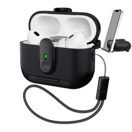 MHYALUDO AirPods Pro 2 Case with Closure & Military Drop Protection, Dustproof Charging Stand Sock, Lanyard & Scratch Resistant Case for AirPods Pro 2nd Generation with Visible LED, Black