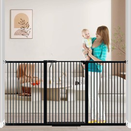 Fairy Baby 40.5" Extra Tall Baby Gate, 72.3"-76.7" Extra Wide Large Dog Pet Gate Indoor, Long Safety Child Gate for Stairs No Drill, Metal Auto Close Puppy Gate for House Doorway Walk Through, Black