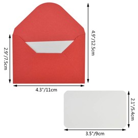 jiebor 100 Sets Mini Envelopes with White Blank Business Cards Red Green Small Enclosure Card Mini Card Envelopes for Christmas Chinese New Year Valentine's Day