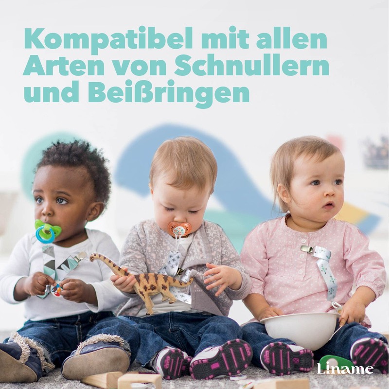 Liname Neutral Pacifier Clip with Teething Toy - 4 Pack