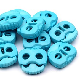 Pack of 10 Cord Locks - 2-Hole - 20 x 20 mm - 5 mm Hole Pull (Azzuro Blue)