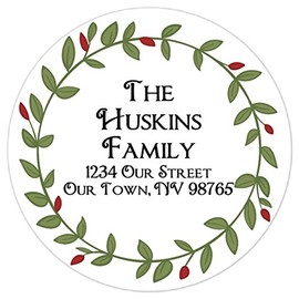 36 Christmas Stickers, Custom Christmas Address Labels, Xmas Vines, Holiday Stickers, 2.5 inch round