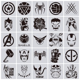25 Pcs Superhero Stencils for Painting on Wood Canvas - Kids Drawing Painting Stencil Art Supplies Superhero Avatars and Logo Stencils for Home Decor & DIY Project