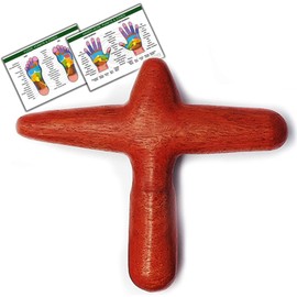 Massage Wood Cross Massage Cross as Massage Aid with 2 DIN A4 Posters for Self-Massage Relevant Zones and Trigger Points Made of Real Wood