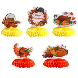 Thanksgiving Fall Decorations 5 Sets Thanksgiving Honeycomb Centerpieces for Home Office Dinner Tables Turkey Pumpkin Party Favors Supplies Kits Holiday Festival 3D Honeycomb Banner Autumn Decor