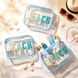 Cosmetic Bag Organizer Travel, Compact Lightweight Accessory for Travel and Daily Use - Kacctyen 12 Pack Clear Beach