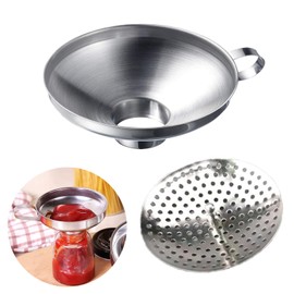 Bustlwor 2 Pack Stainless Steel Canning Funnels, Wide Mouth, Thickened Stainless Steel Funnels, Kitchen Canning Funnel for Transferring Spices, Liquid Powders and Jams (with Strainer)