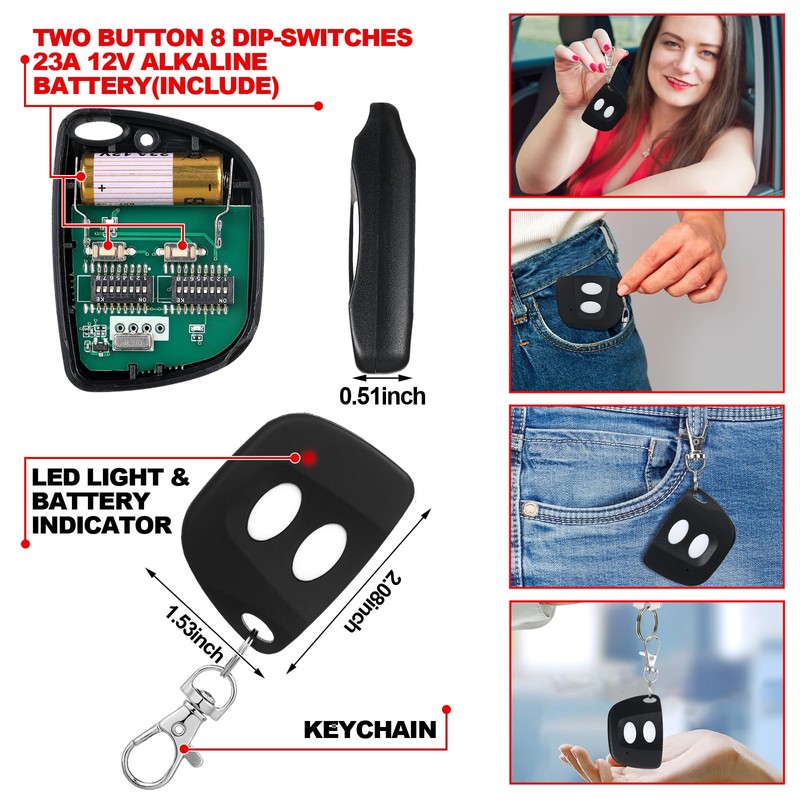 Kingdder 2 Pcs 8 Dip Switch Garage Door Remote Two