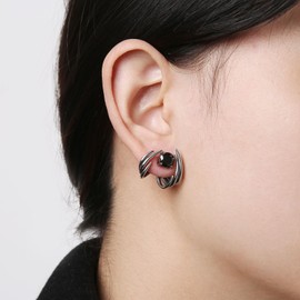 HZMAN Spike Stud Earring for Men Women Stainless Steel Retro Gothic Punk Detachable Sharp Claws with Black Crystal Earring Jewelry Gift (Black)