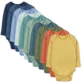 HonestBaby 10-Pack Long Sleeve Bodysuits One-piece 100% Organic Cotton for Infant Baby Boys, Girls, Unisex , Rainbow Gems Blues, 3-6 Months