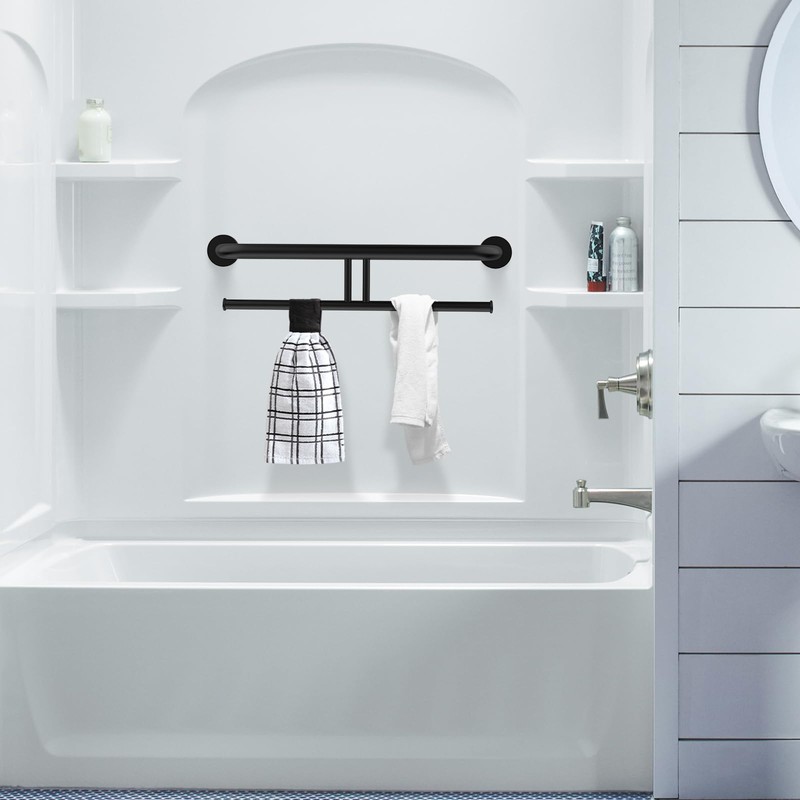 24 Inch Grab Bar w/Double Toilet Paper Roll Holder Black,
