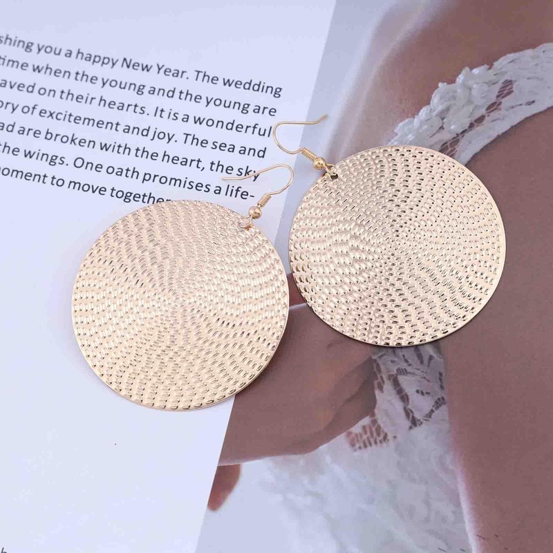 Iaceble Boho Large Disc Drop Earrings Hammered Disc Earring Disc